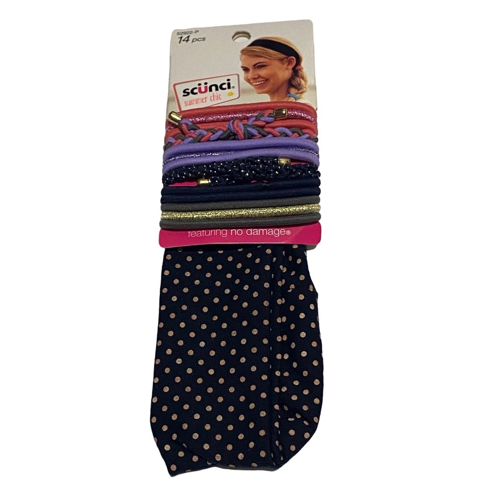 Scunci Summer Chic Elastic Hair Ties‎ Ponytail Holders & Headband 14pc Colorful